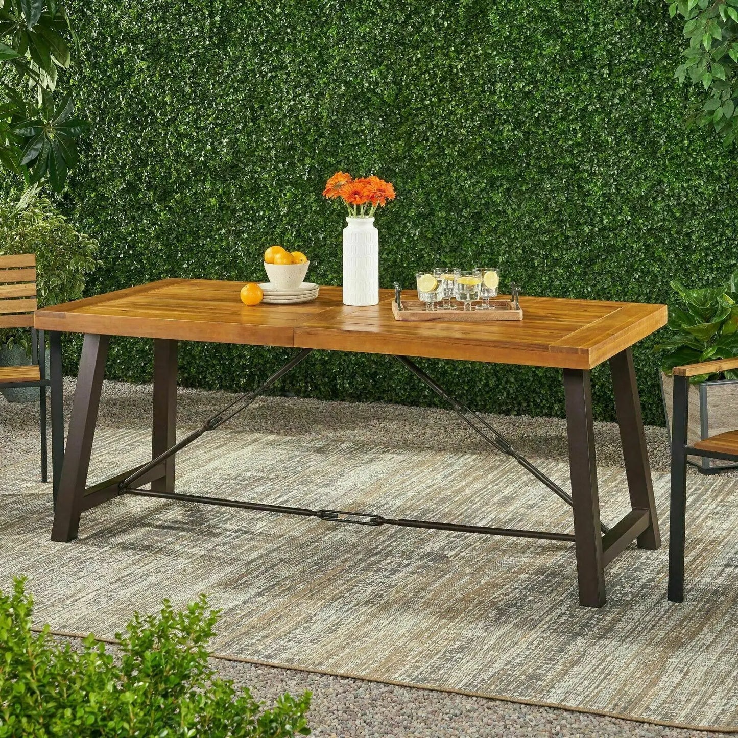70 in Modern Patio Outdoor Garden Rectangle Acadia Wood Dining Table, Teak