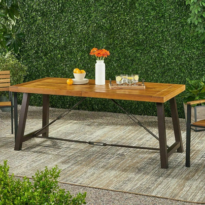 70 in Modern Patio Outdoor Garden Rectangle Acadia Wood Dining Table, Teak
