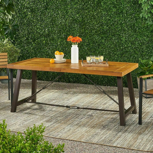 70 in Modern Patio Outdoor Garden Rectangle Acadia Wood Dining Table, Teak