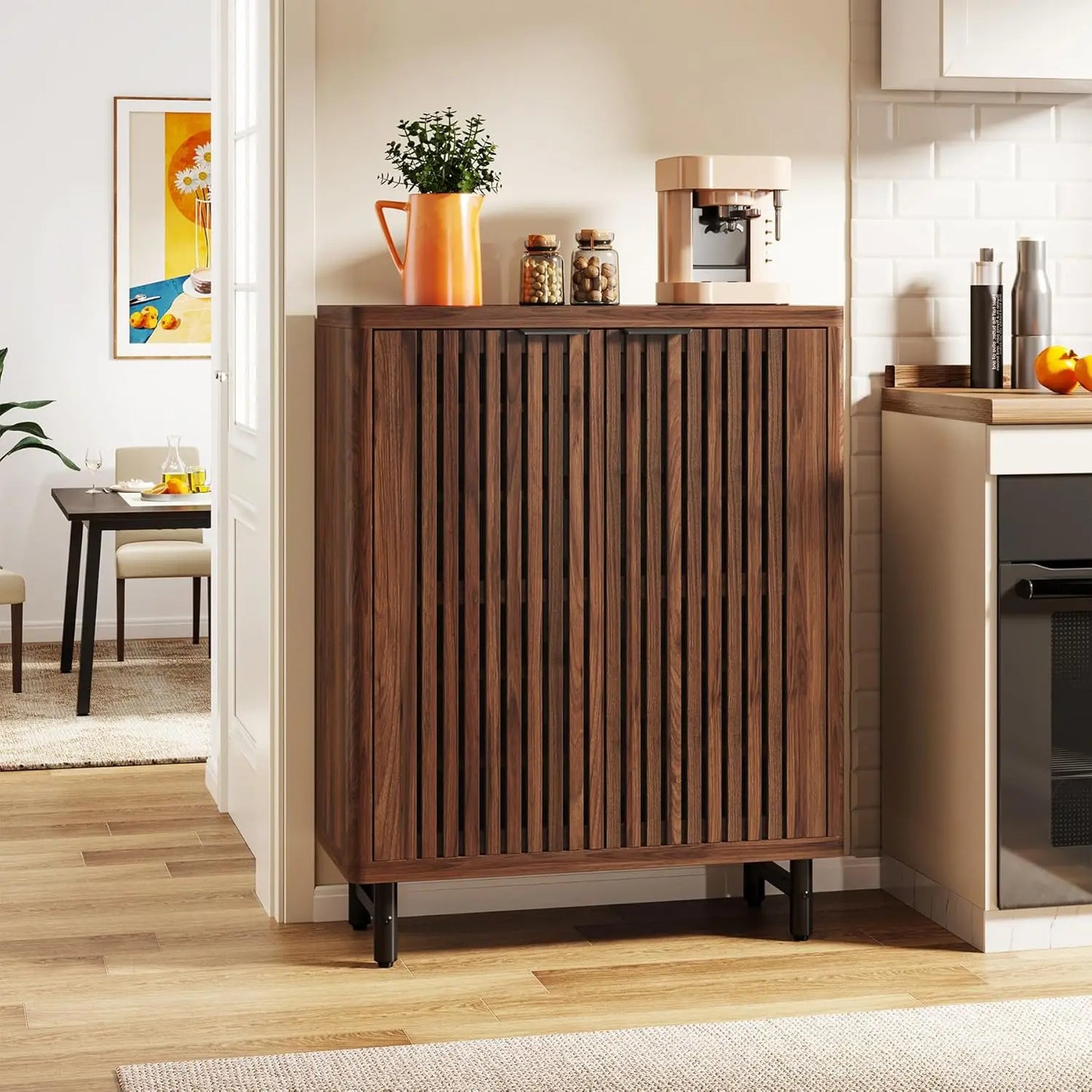 6-Tier Bathroom Floor Cabinet with 2 Shutter Doors