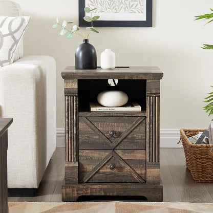 Farmhouse Night Stand with Charging Station set of 2, 18" Wide