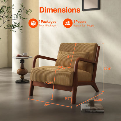 Mid Century Modern Accent Chair, Comfy Fabric Reading Chair with Solid Wood Frame