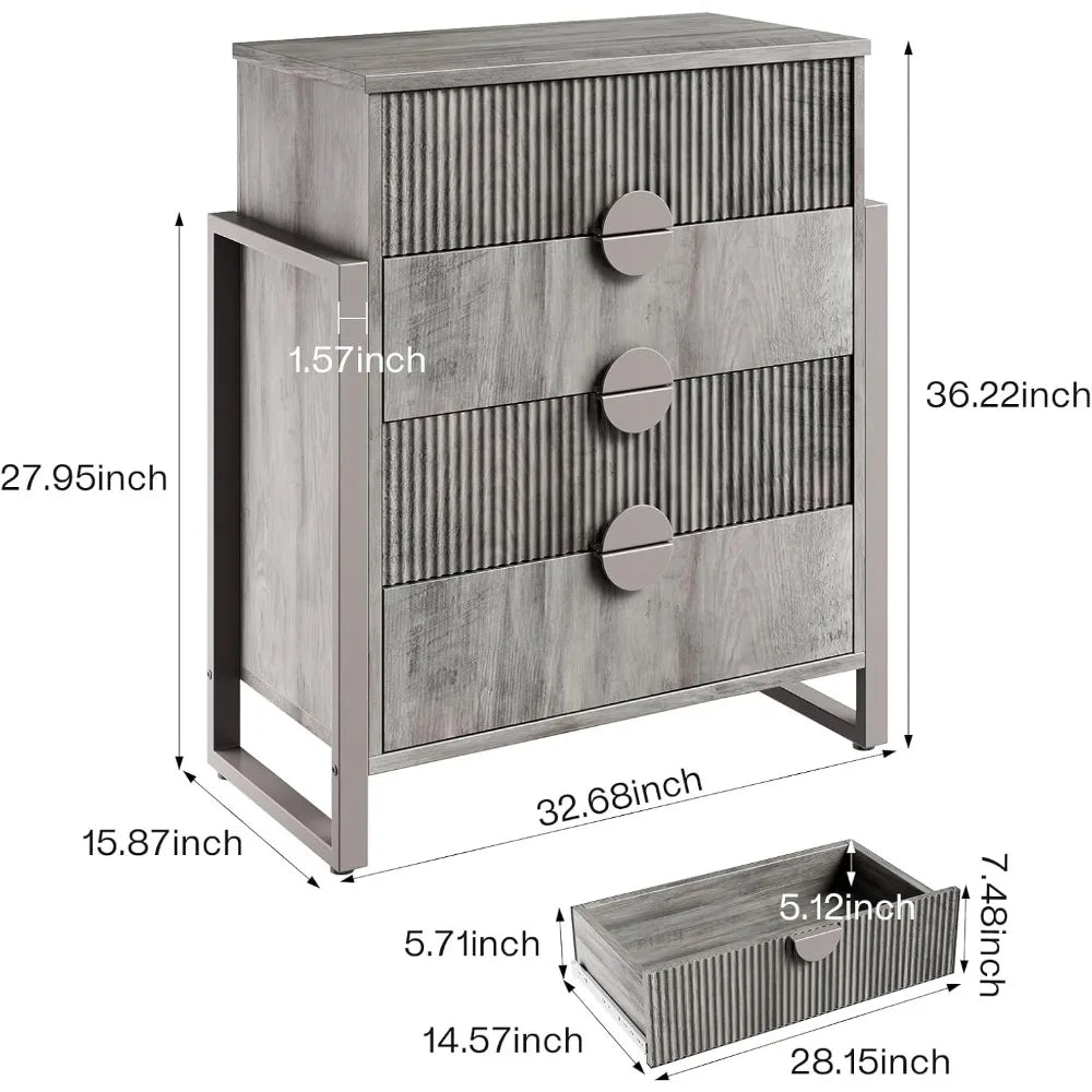 Modern Fluted Dresser for Bedroom, 36.2" Tall