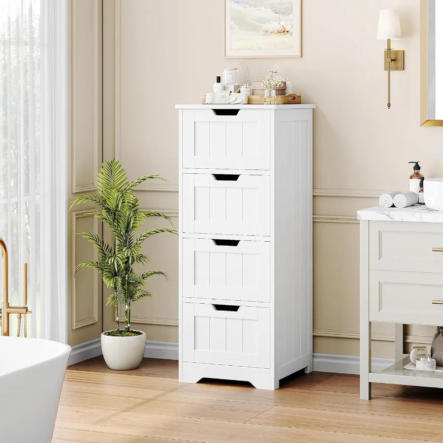 Bathroom Storage Cabinet, Bathroom Cabinet With 4 Drawers, 11.8” X 11.8” X 32.5”
