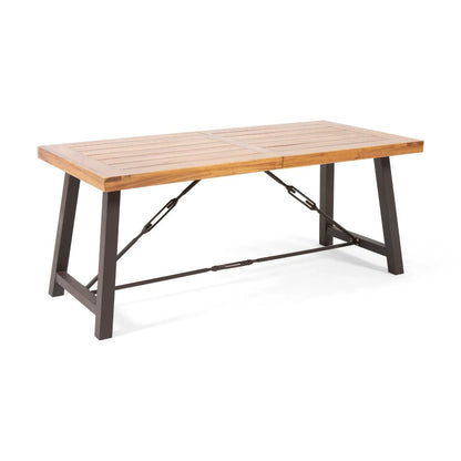 70 in Modern Patio Outdoor Garden Rectangle Acadia Wood Dining Table, Teak