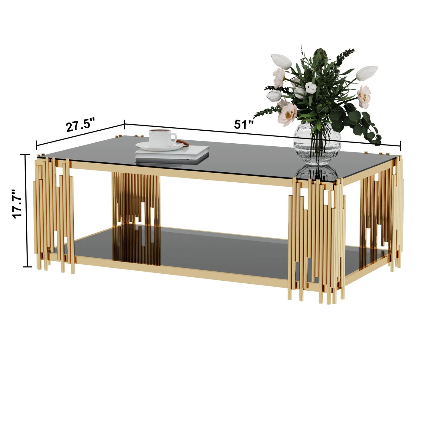 Stainless Steel Rectangle Glass Coffee  51.18"