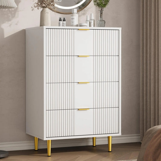 Fluted Dresser for Bedroom with 4 Drawers, 36.85" Tall with Metal Handle