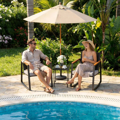 3 Pieces Rocking Patio Bistro Set with Anti-Scald Armrest