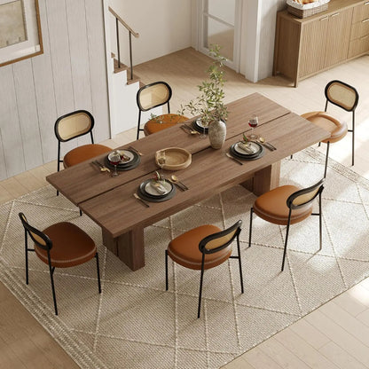 Rattan Dining Chairs Set of 6, PU Leather Upholstered Dining Chairs with Rattan Cane Back, Mid Century Modern