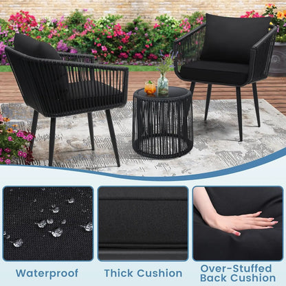 3 Pieces Patio Rattan Bistro Conversation Set