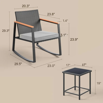 3 Pieces Rocking Patio Bistro Set with Anti-Scald Armrest