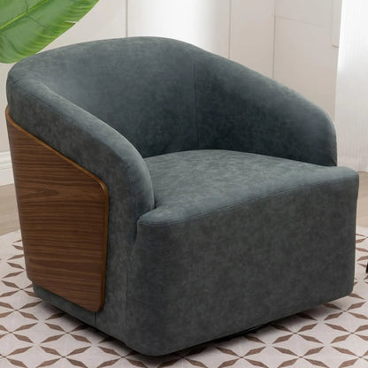 Swivel Accent Chair Faux Leather Swivel Barrel Chair Comfortable Mid Century Modern