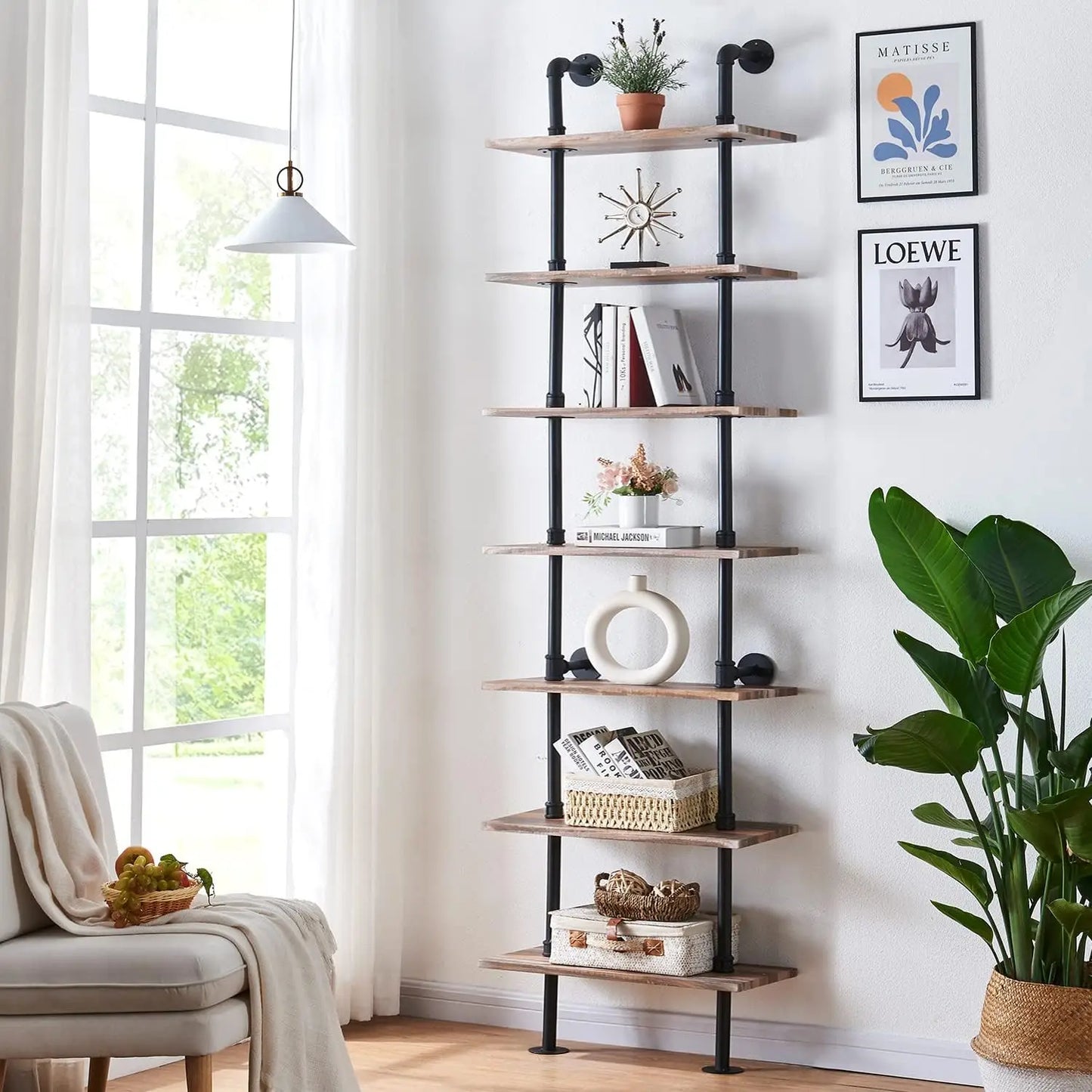 Wall Mounted Ladder Shelves With Metal Frame