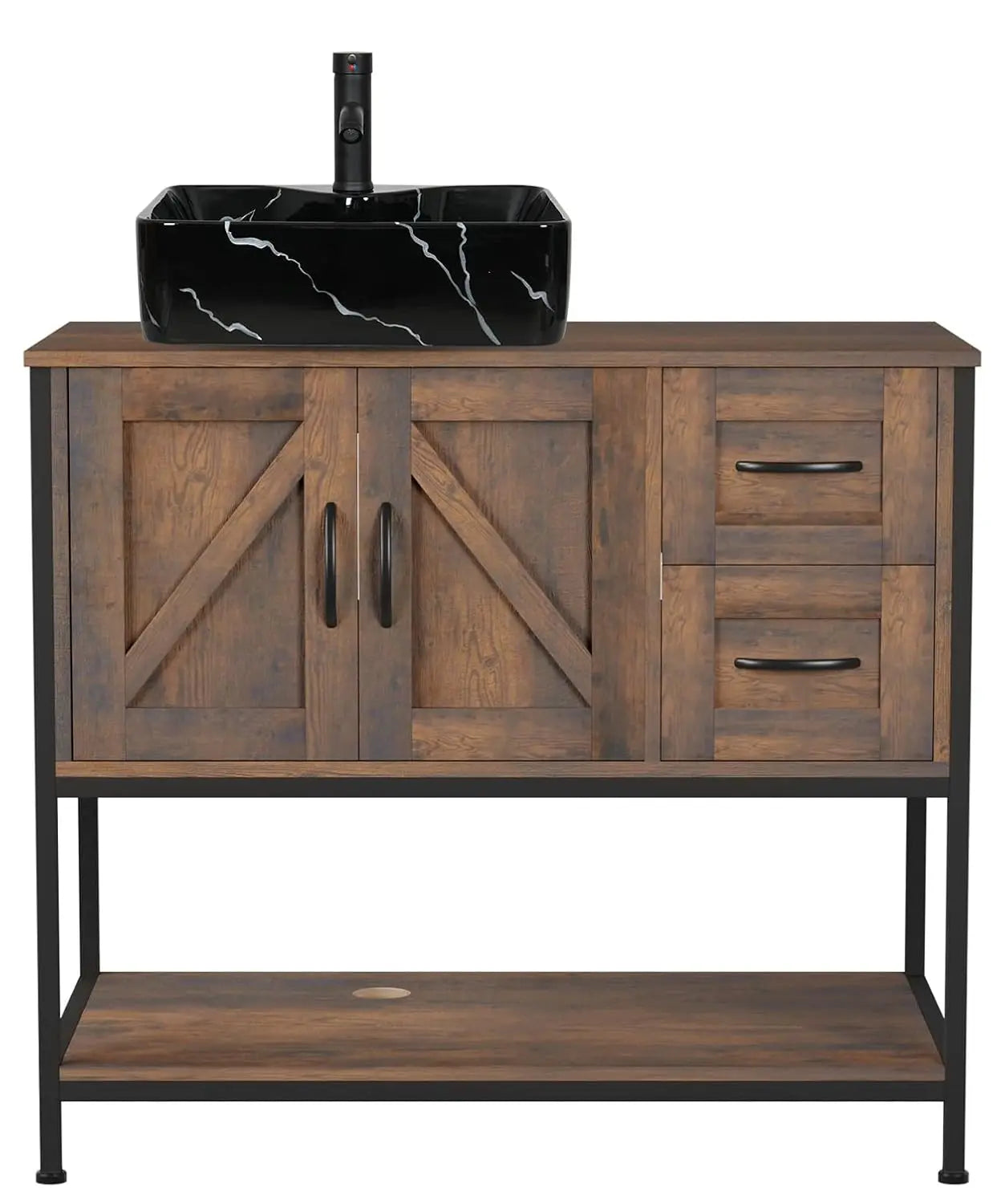 Rustic Farmhouse Bathroom Vanity with Ceramic Vessel Sink Combo Cabinet