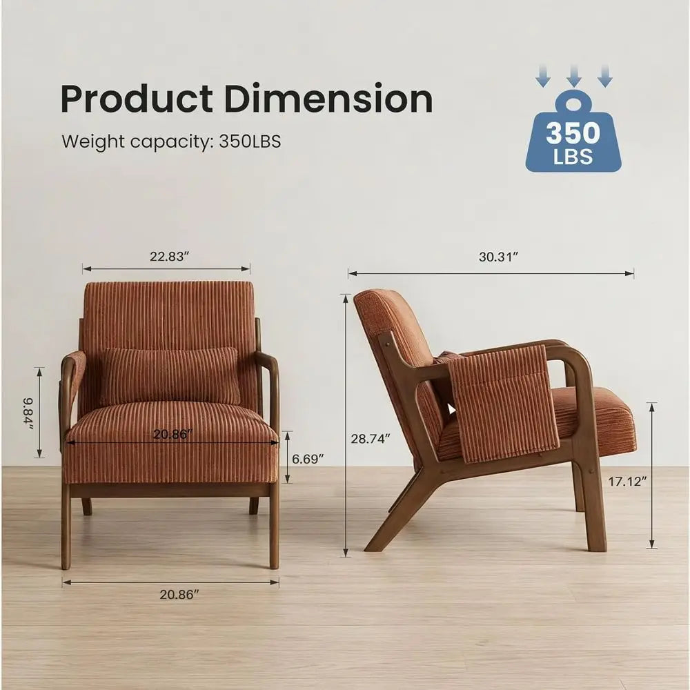 Upholstered Armchair with Lumbar Pillow and Solid Wood