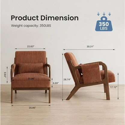 Upholstered Armchair with Lumbar Pillow and Solid Wood