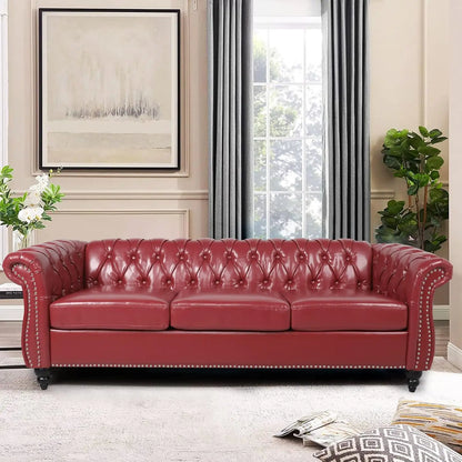 Roll Arm Classic Tufted Chesterfield Settee Velvet Sofa with Channel