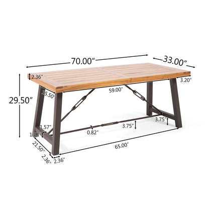 70 in Modern Patio Outdoor Garden Rectangle Acadia Wood Dining Table, Teak