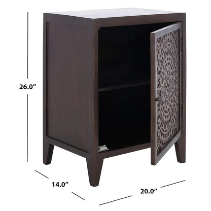 Thea Brown Carved Mandala 1-Door Storage Nightstand, Fully Assembled, Boho Accent Side Table