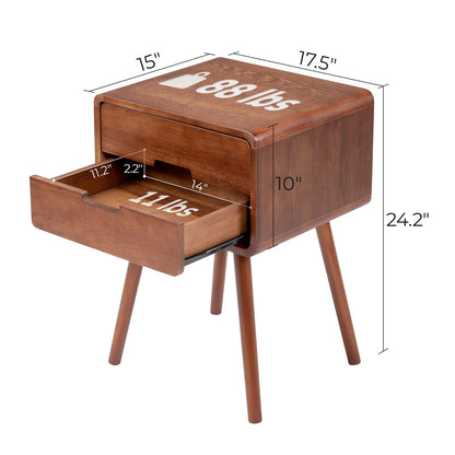 Mid Century Solid Wood Nightstand with Solid Wood Legs End Table Side Table