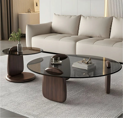 Glass Round Coffee Table Nesting Table Set of 2