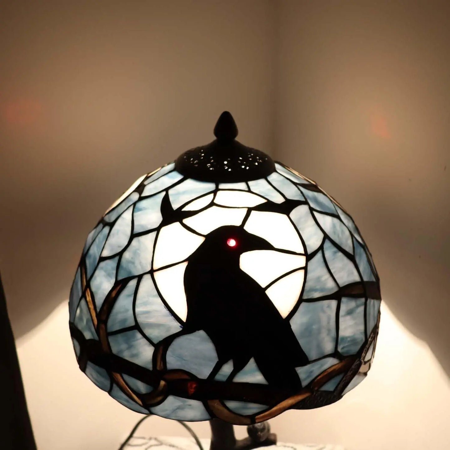 Raven Moonlight Stained Glass Table Lamp