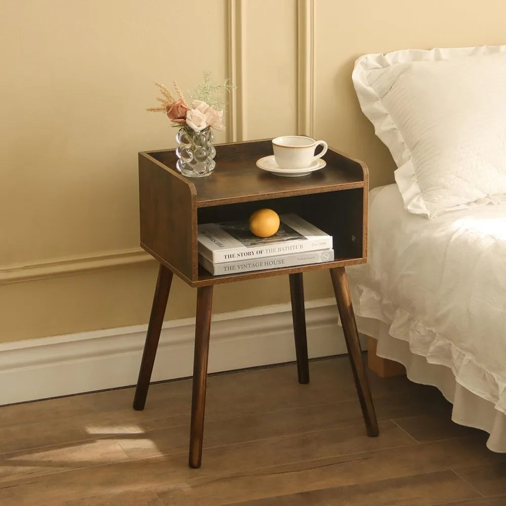 Rustic Brown Modern Nightstand with Storage