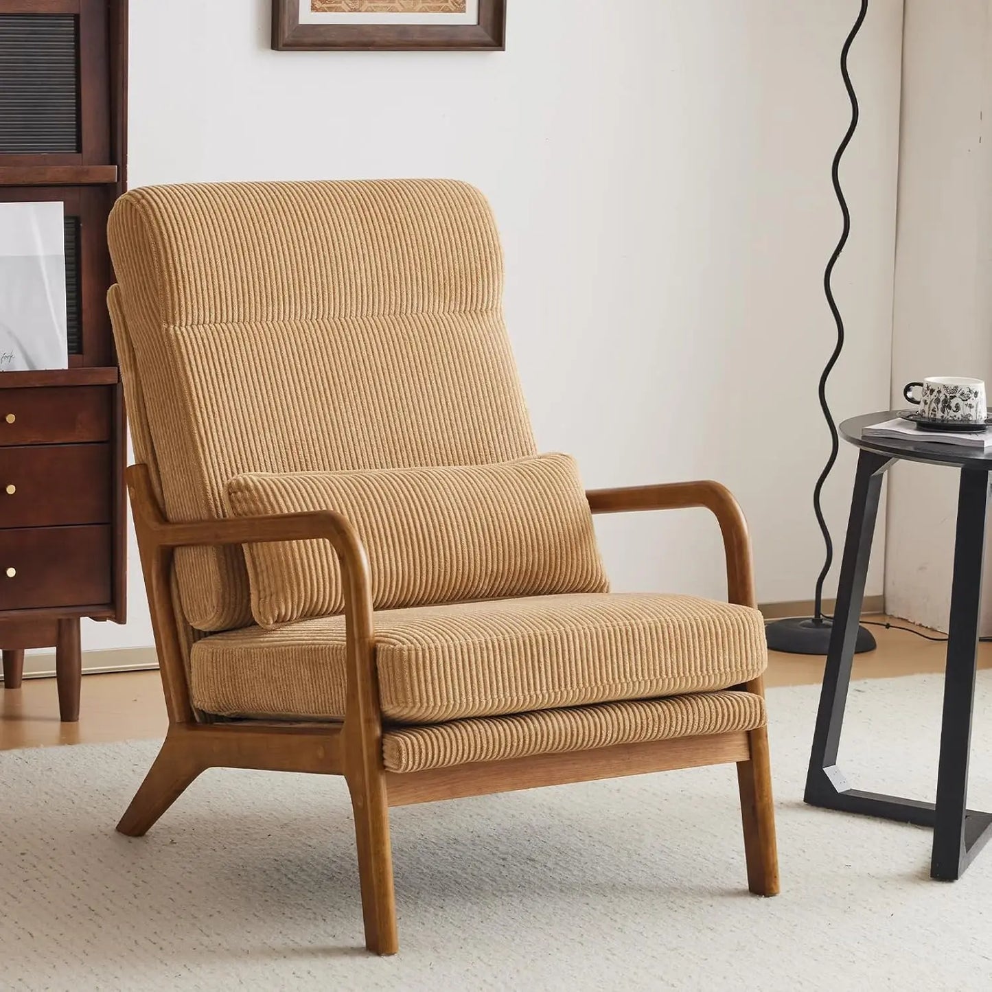 Accent Chair Mid-Century Modern Chair with Pillow High Back