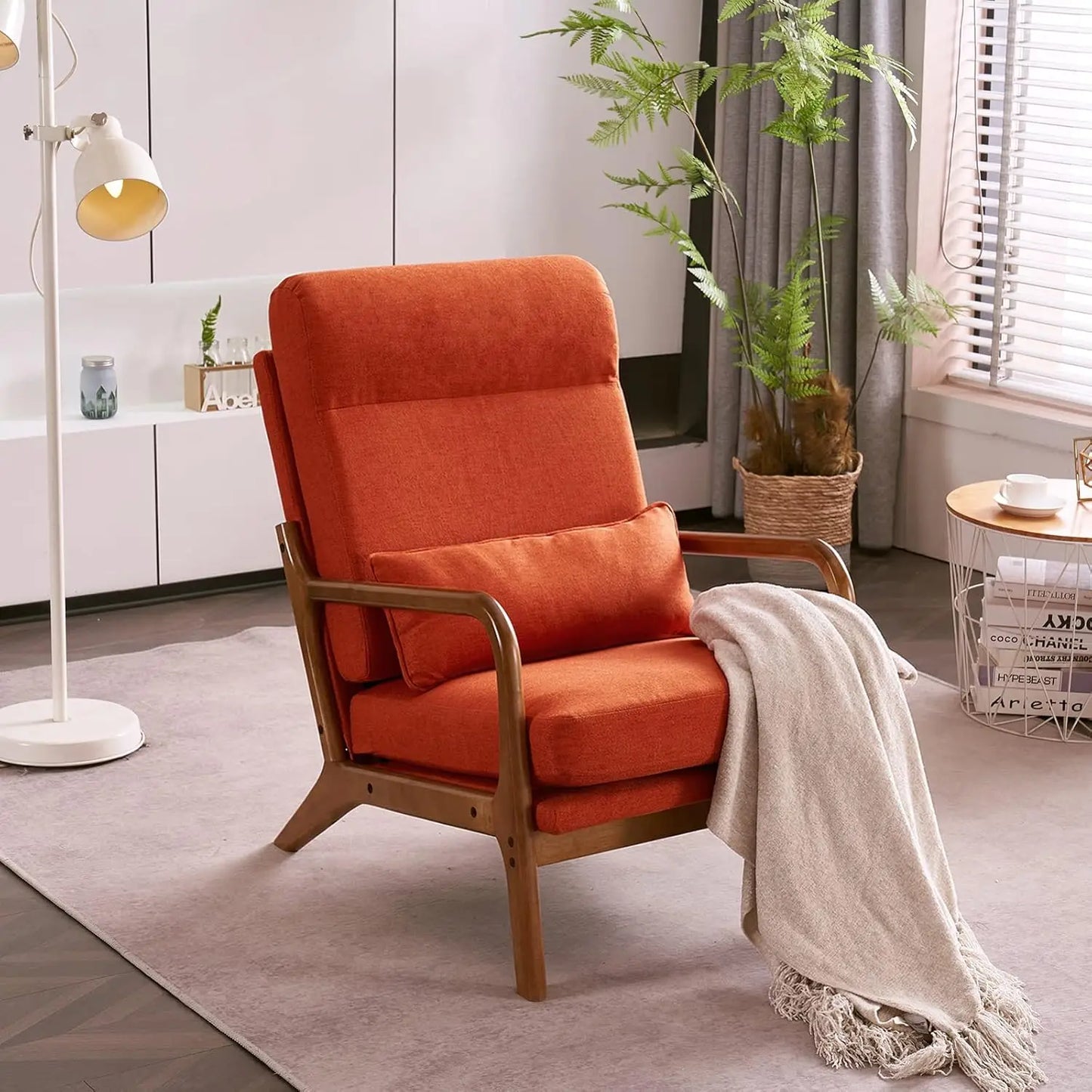 Accent Chair Mid-Century Modern Chair with Pillow High Back
