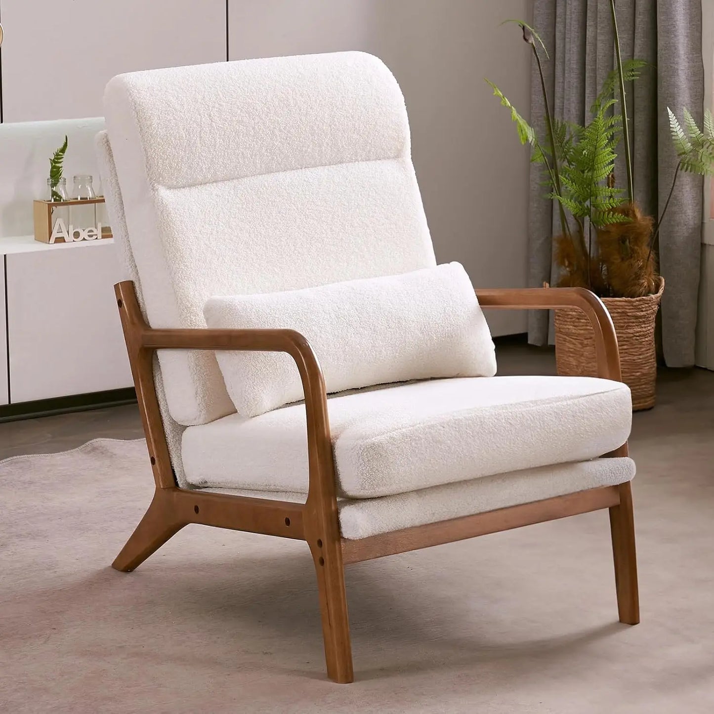 Accent Chair Mid-Century Modern Chair with Pillow High Back