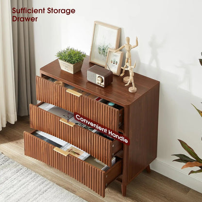 Oversized Nightstands Set of 2 31.5\" Walnut Fluted Tall Large 3 Drawer
