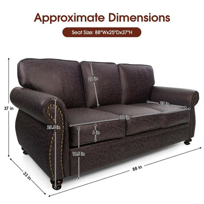 Mid-Century Vintage 3-Seater Sofa Couch Rivet Design Upholstered Cushions with Removable Cover Customized Living Room Furniture