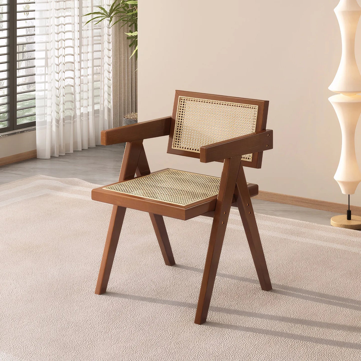 Modern Mid Century Dining Chairs Set of 2, Rattan Accent Chairs