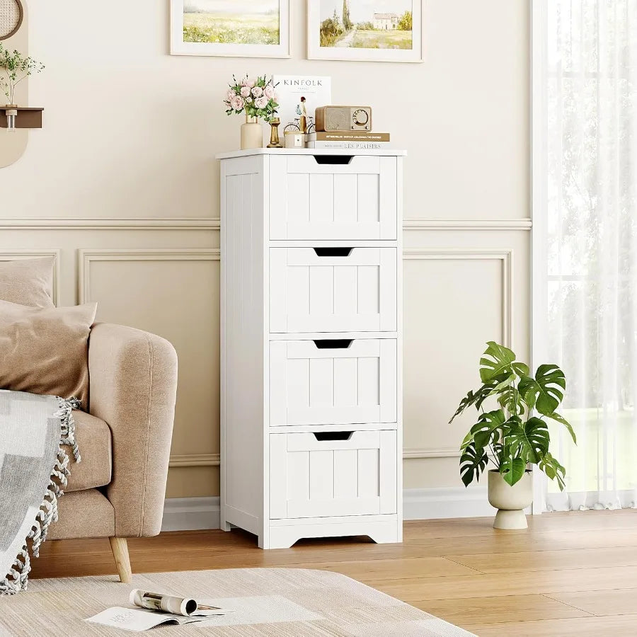 Bathroom Storage Cabinet, Bathroom Cabinet With 4 Drawers, 11.8” X 11.8” X 32.5”