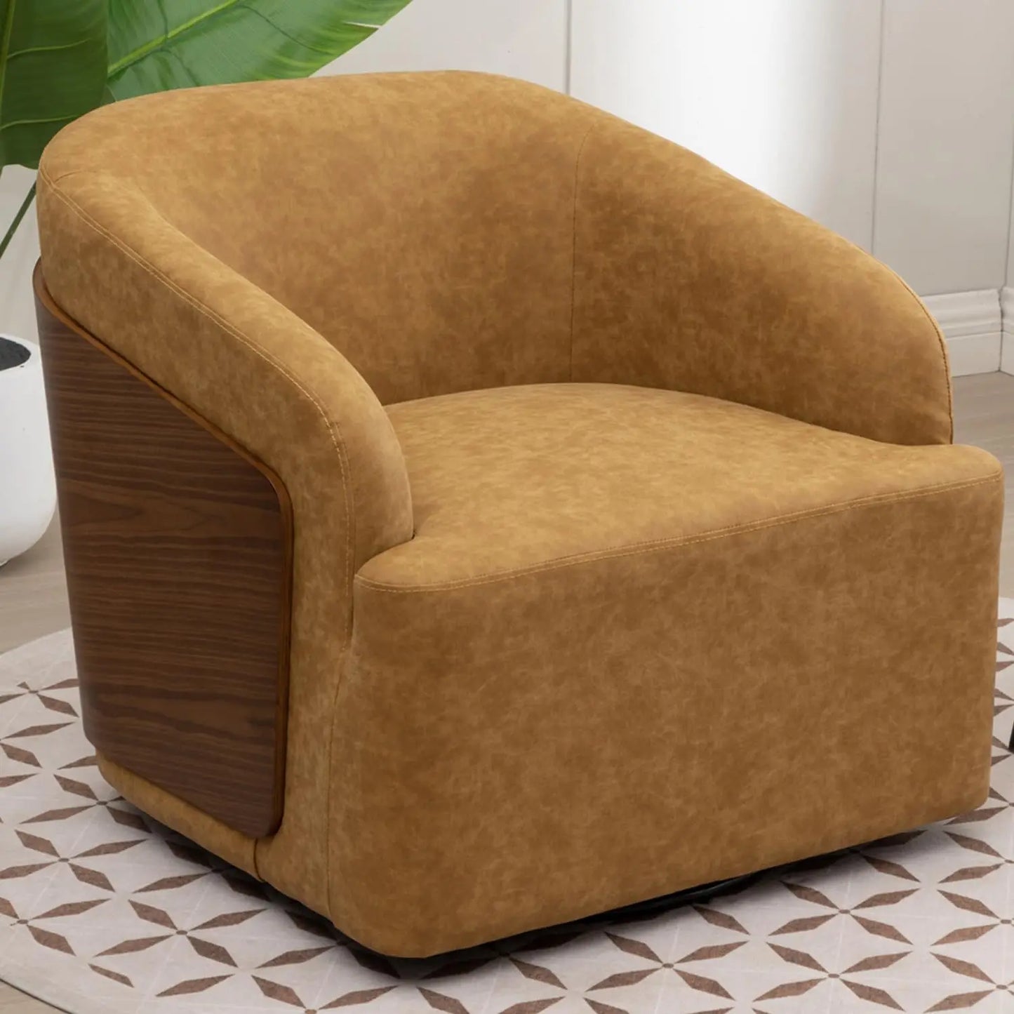 Swivel Accent Chair Faux Leather Swivel Barrel Chair Comfortable Mid Century Modern