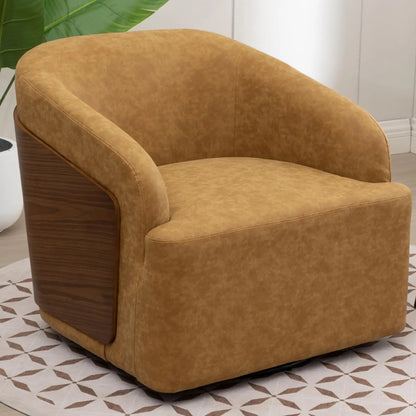 Swivel Accent Chair Faux Leather Swivel Barrel Chair Comfortable Mid Century Modern