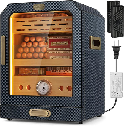 Cigar Humidor Lighted Control Magnetic Door Desktop Cigar Cabinet, Accessory Drawer and 2 humidifiers