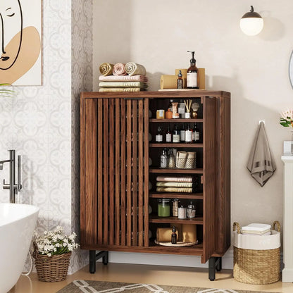 6-Tier Bathroom Floor Cabinet with 2 Shutter Doors