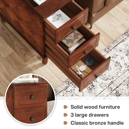 Fully Assembled End Table, Narrow Side Table with 3 Drawers