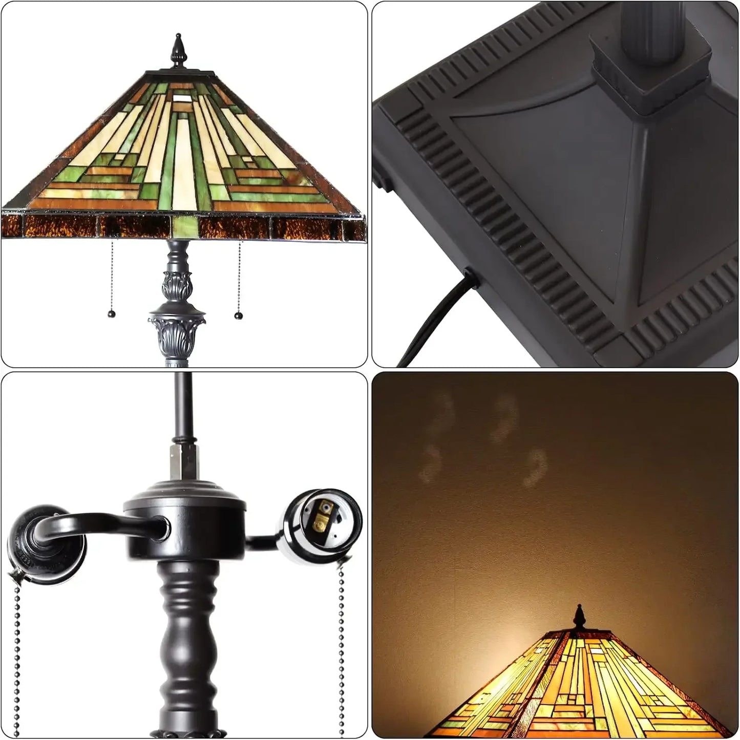 Tiffany Lamp, Stained Glass Floor Lamp 2-Light 16X16X63 Inches Amber Brown