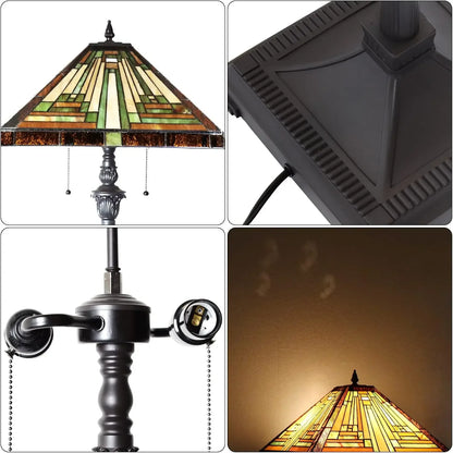 Tiffany Lamp, Stained Glass Floor Lamp 2-Light 16X16X63 Inches Amber Brown