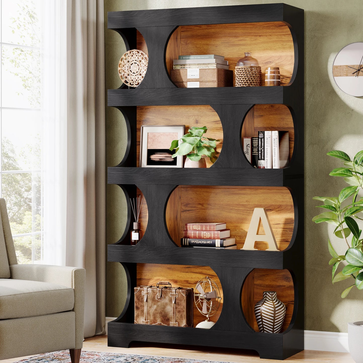 Wood Decorative Storage Shelving, Modern Freestanding Display Shelves