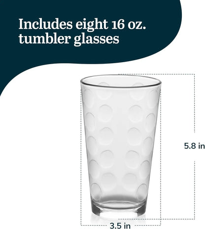 Reno Patterned Tumbler Glasses, 16-ounce, Set of 8