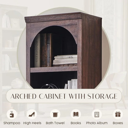 76" Tall  5 Tiers Narrow Farmhouse Arched Cabinet w/Adjustable Shelves