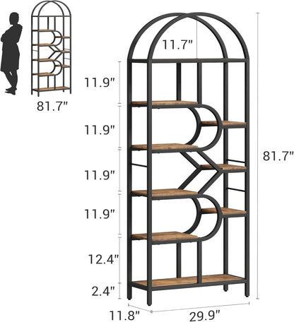Bookshelf 6 Tier Arched Bookcase