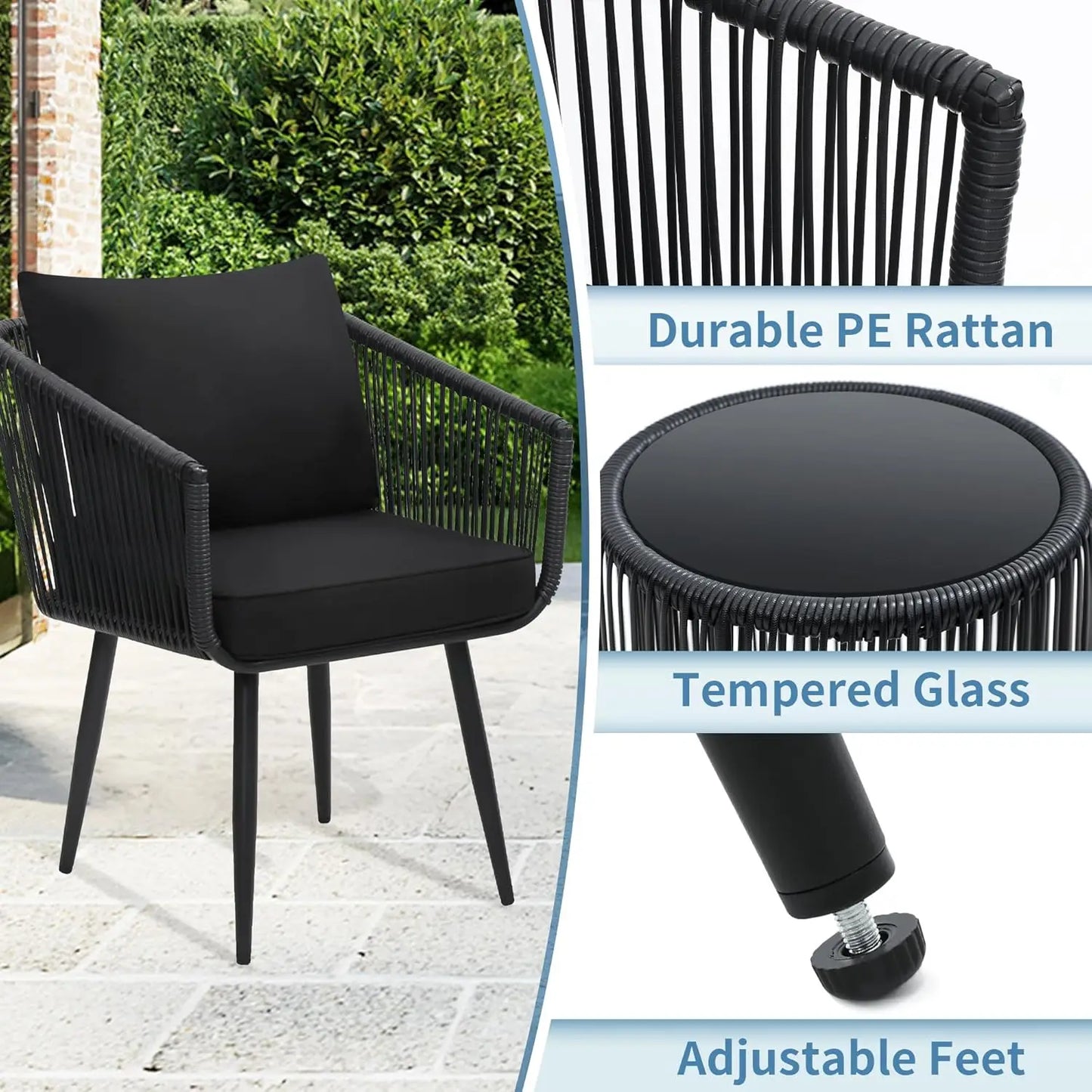 3 Pieces Patio Rattan Bistro Conversation Set