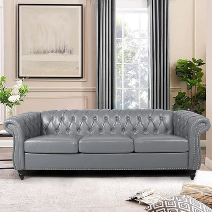 Roll Arm Classic Tufted Chesterfield Settee Velvet Sofa with Channel