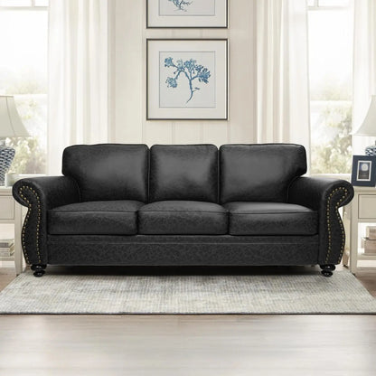 Mid-Century Vintage 3-Seater Sofa Rivet Design Removable Cover Upholstered Cushions