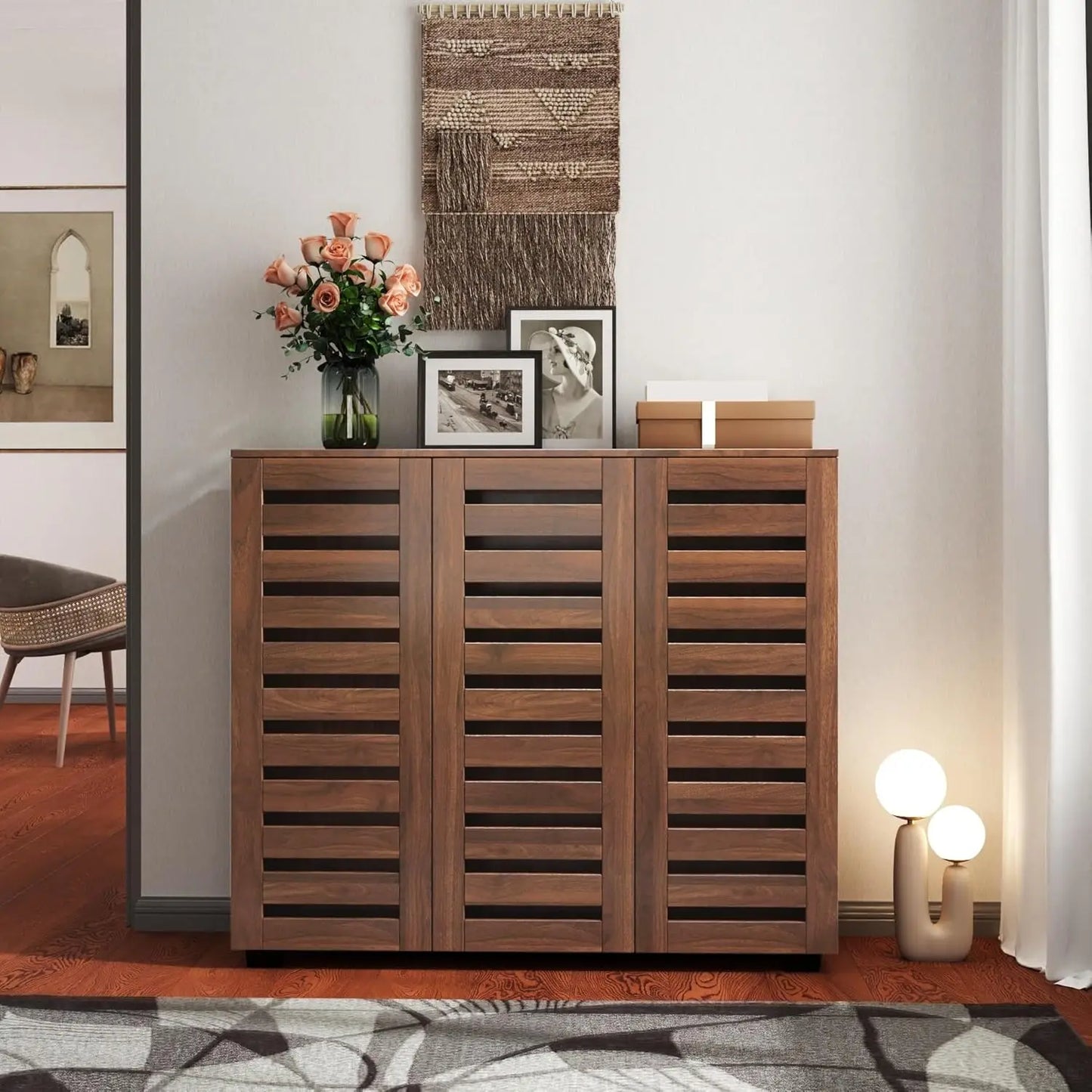 Retro Elegant Shoe Cabinet, 5-Tier Storage Cabinet with Adjustable Shelves, for Entryway Hallway Bedroom