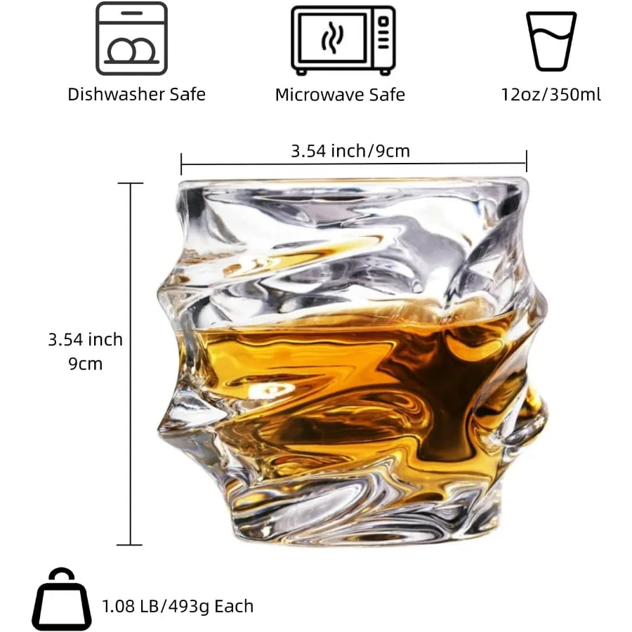 12 oz Hand Blown Crystal Whiskey Glasses Set of 4